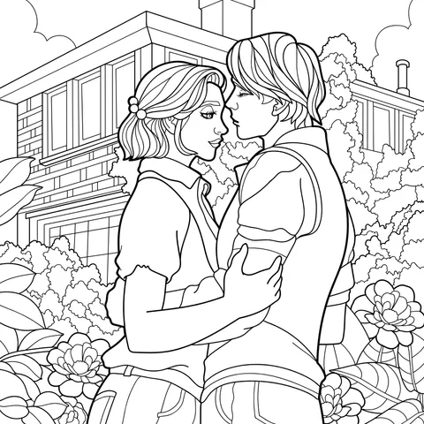 Lovers embracing in the garden