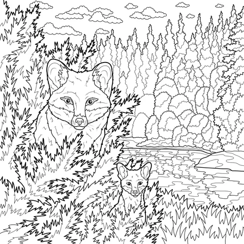Mother - fox and cub in the forest