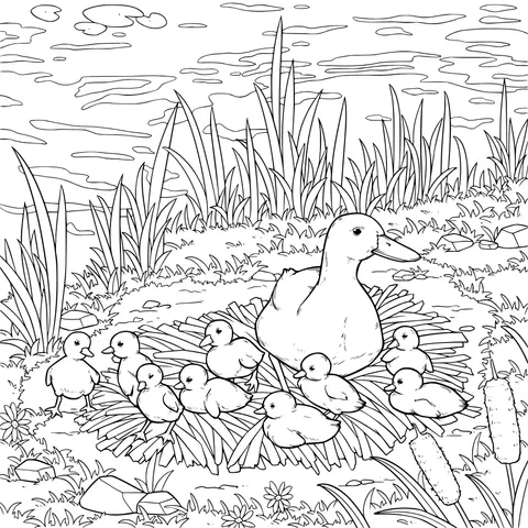 Mother Duck and Her Ducklings
