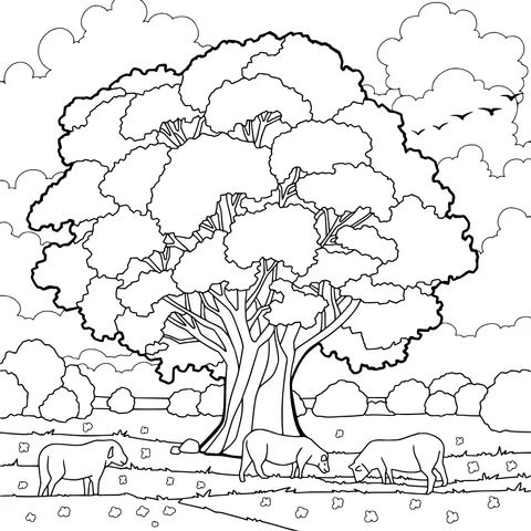 Sheep grazing under the tree