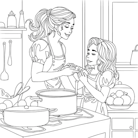 Mother and Daughter Cooking Together