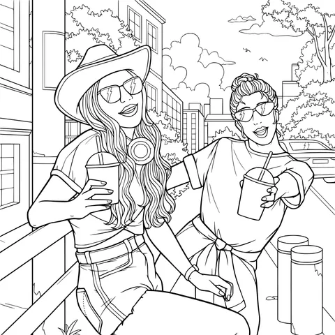 Happy Friends Enjoying Drinks on the Street