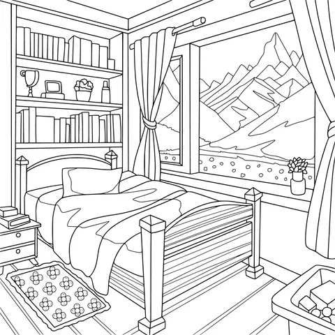 Cozy Bedroom with a Mountain - View Window