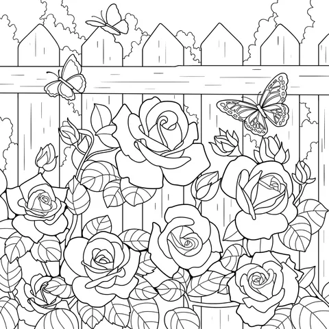 Roses and Butterflies by the Fence