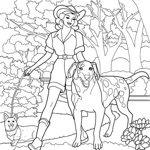 Woman walking dogs in the park