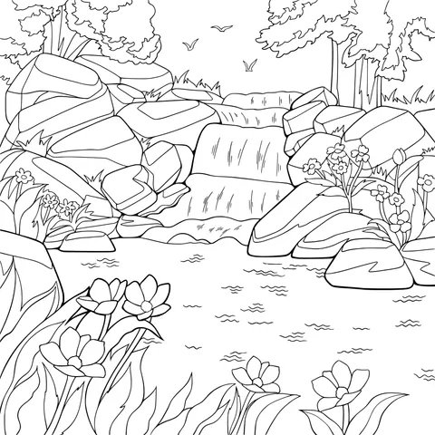 Scenery of Waterfall by the Stream