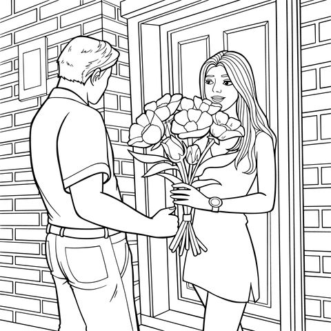男子向女子送花