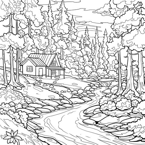 林间溪边小屋