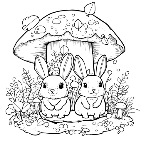 Two Rabbits under a Mushroom
