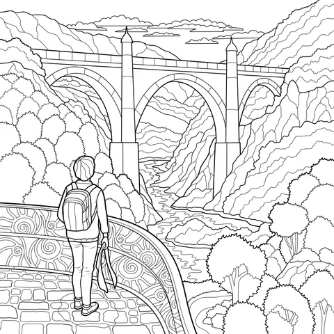 Backpacker Admiring Bridge Scenery