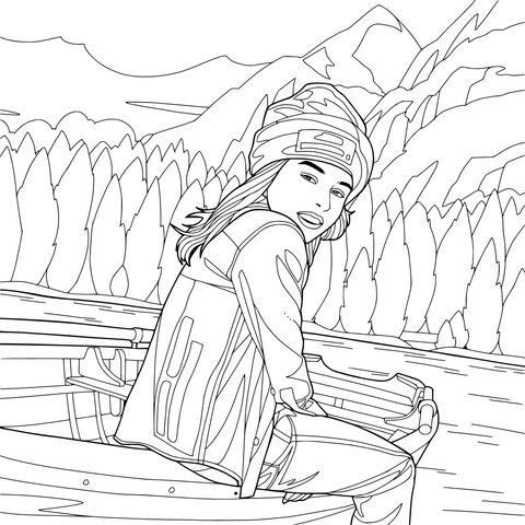 泛舟于山水间的女子