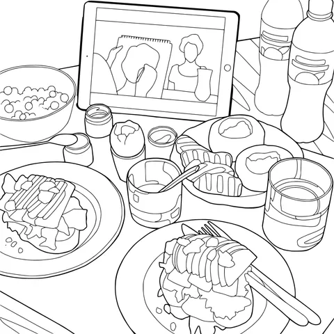 A hearty meal and a painting class on the screen