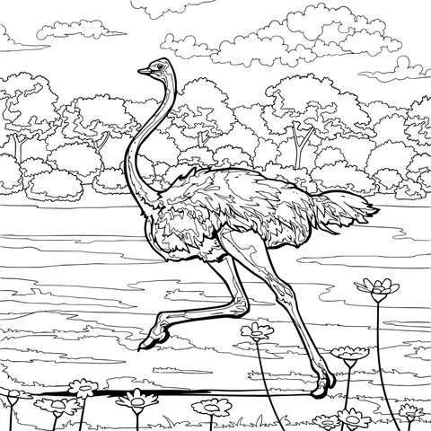 An ostrich running on the grassland