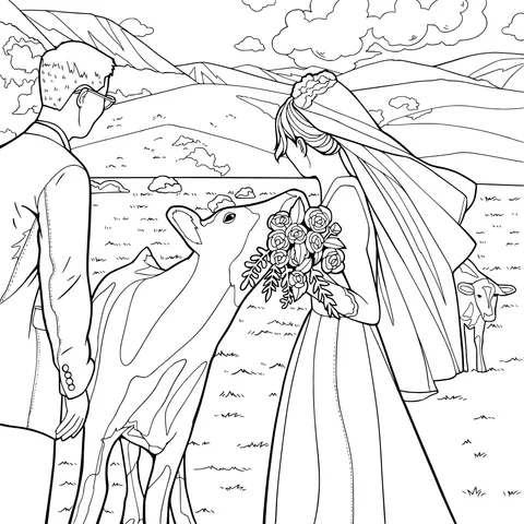 The Bride's Interaction with a Calf