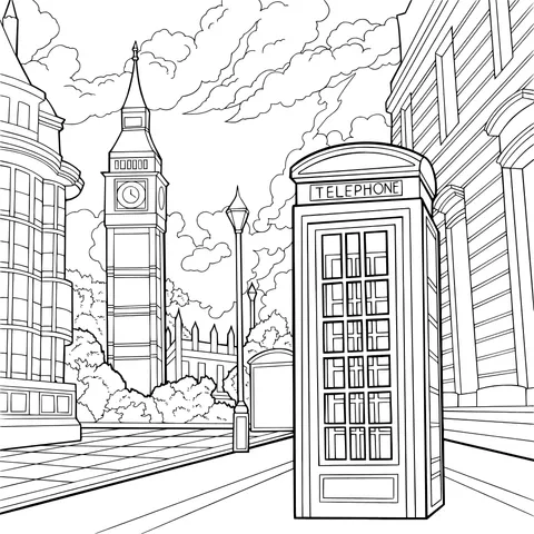 London Street Scene with a Red Telephone Booth