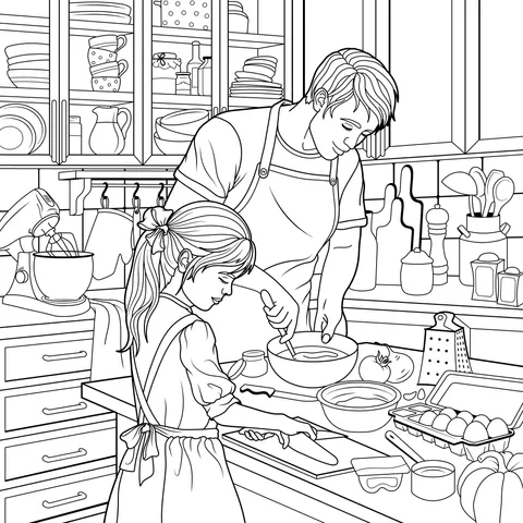 Father and daughter cooking together in the kitchen