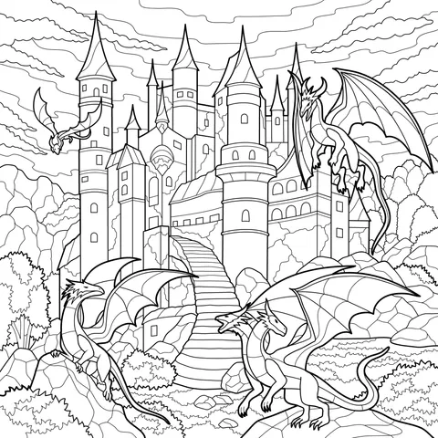 Castle and Flying Dragons