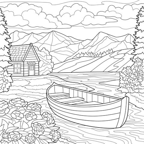 湖畔小屋与轻舟