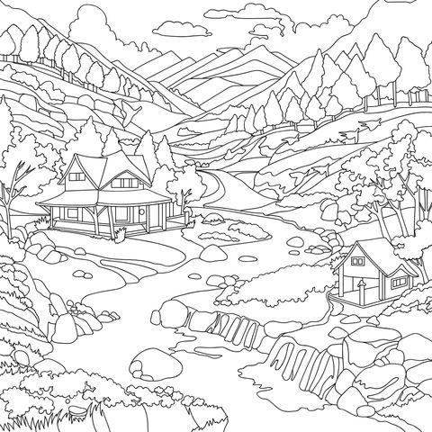 山间溪边的田园小屋