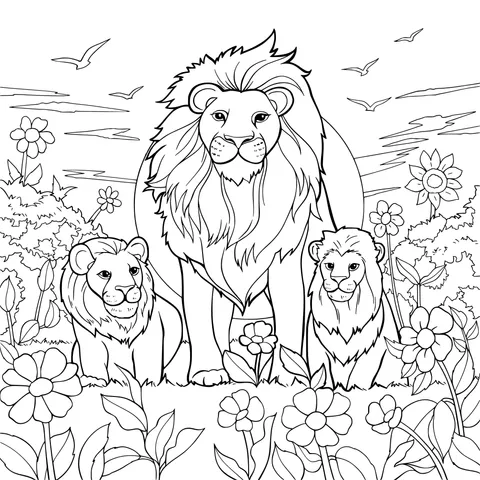 A Lion Family on the Grassland