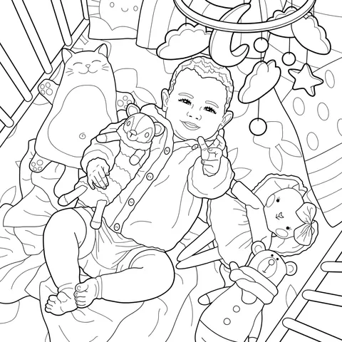 Child holding toys