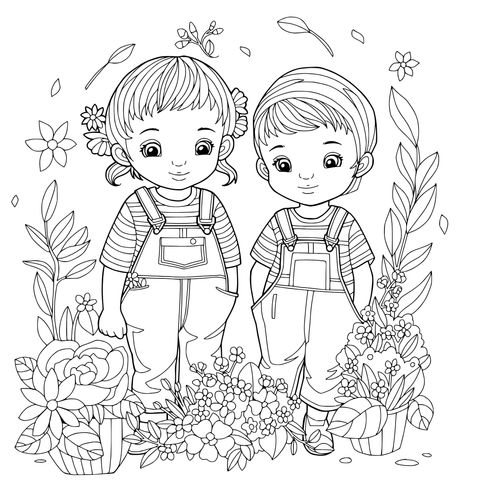 花丛中的孩子们