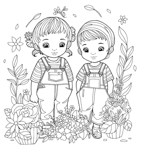 Children among the flowers