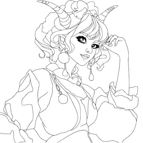 Red - Haired Girl with Horn Ornaments