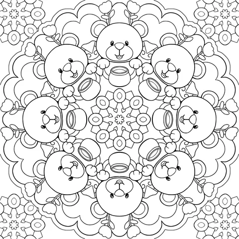 Colorful Pattern of Bears and Jars