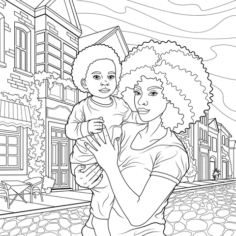 Mother and son on the street