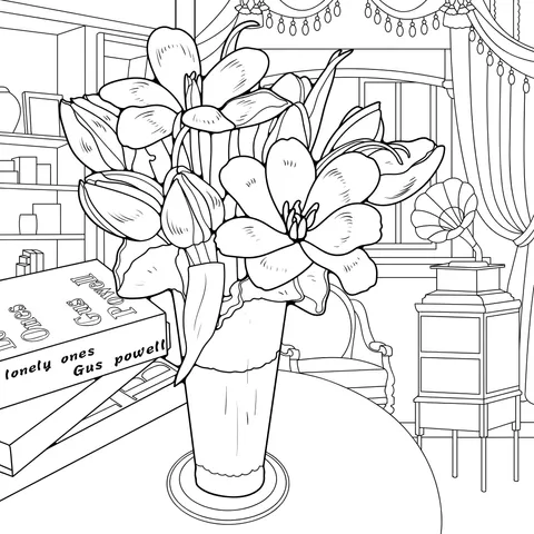 Pink flowers in a vase in the room