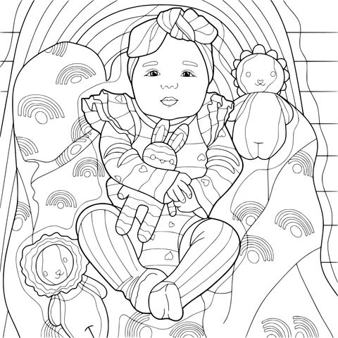 Cute Baby with Toys Coloring Page