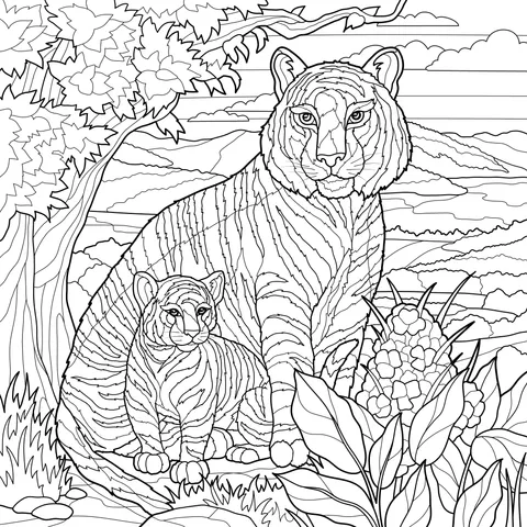 Mother Tiger and Cub