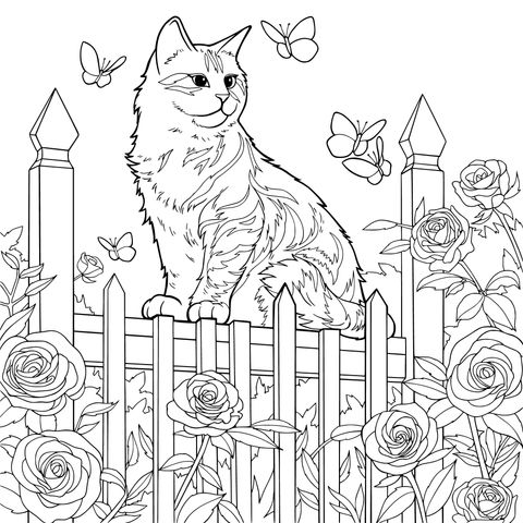 栅栏上的猫咪与蝴蝶