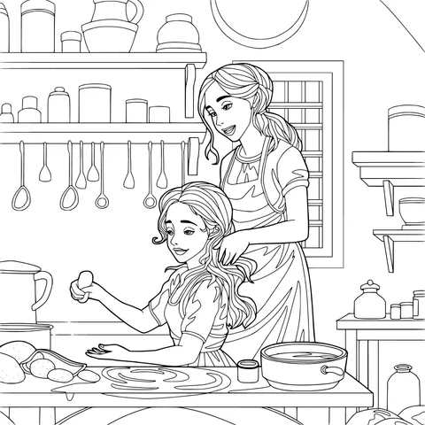 Warm moment of mother - daughter cooking together