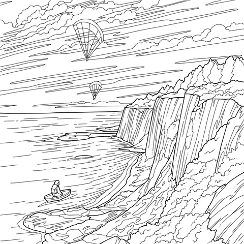 Paragliders and Kayaker by the Coast