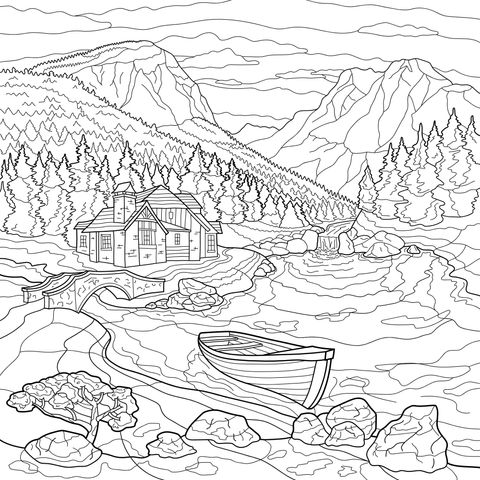 山间河畔的小屋