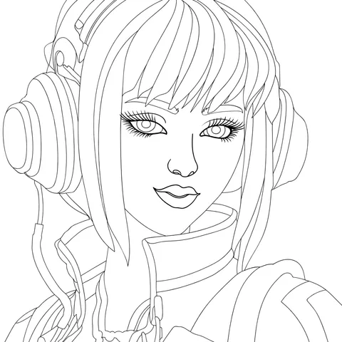 Purple - haired Girl with Headphones