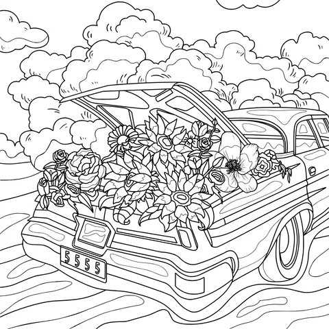 Vintage Car Filled with Flowers