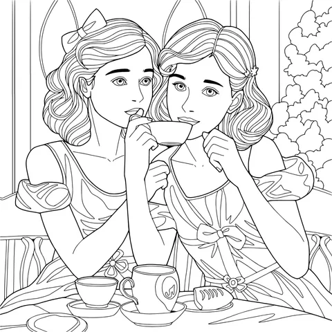 Two ladies gracefully sipping tea