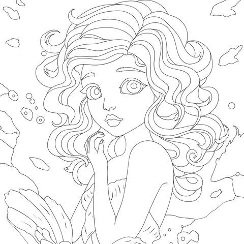 Little Mermaid with Pink Curly Hair