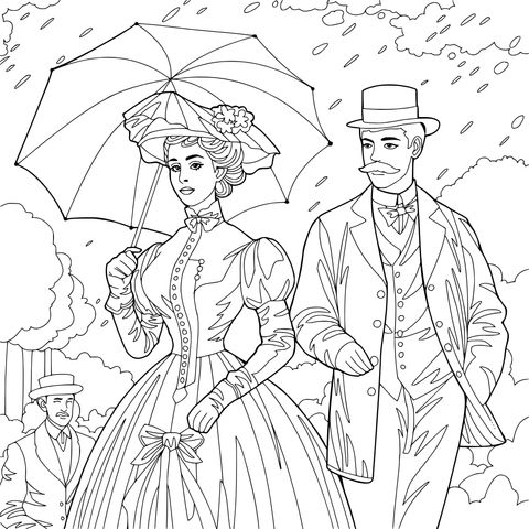 雨中的维多利亚时期男女