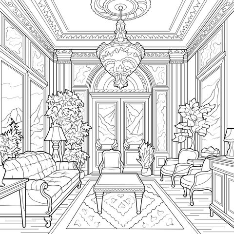 Luxurious Living Room Coloring Page