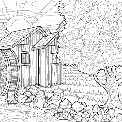 夕阳下的水车小屋