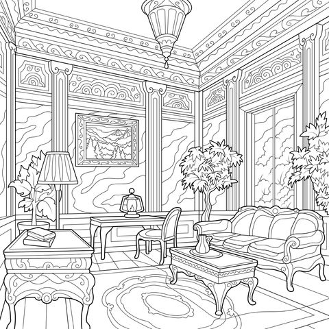 Exquisite Living - Room Themed Coloring Page