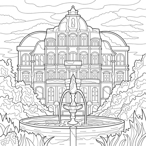 Magnificent Building with a Fountain