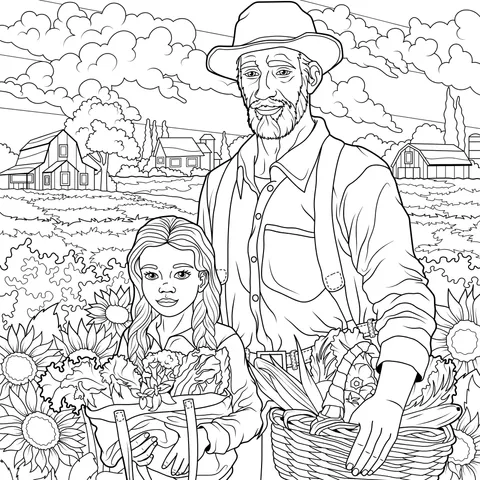 Grandparent and grand - child harvesting in the farmland