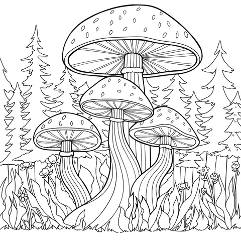 Giant Mushrooms in the Forest