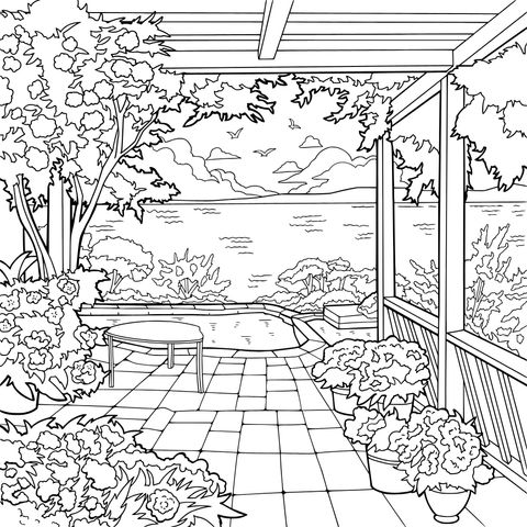 湖畔花廊美景