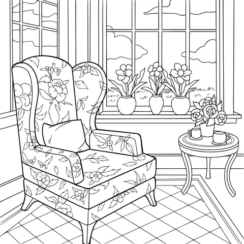 Flower - decorated seat by the window